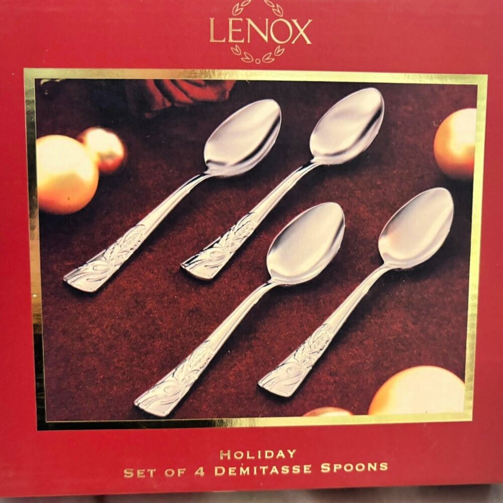 Lenox Holiday Demitasse Spoons - Vintage, New in Box, Set of Four Rare